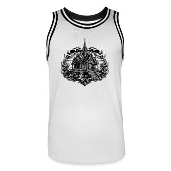 Sonnenuntergang hinter exotischem Thailand Tempel - Männer Basketball-Trikot - Weiß/Schwarz - Vorne - AI Model Male 185 dark (185cm)