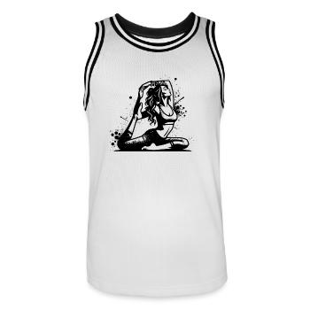 Étudiant en yoga en exercice de concentration profonde - Maillot de basket Homme - blanc/noir - Devant - AI Model Male 185 dark (185cm)