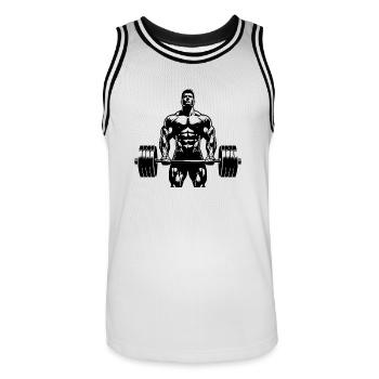 Ambitionierter ehrgeiziger Athlet mit Langhantel - Männer Basketball-Trikot - Weiß/Schwarz - Vorne - AI Model Male 185 dark (185cm)