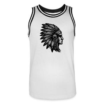 Grimmiger Krieger mit prächtigem Kopfschmuck - Männer Basketball-Trikot - Weiß/Schwarz - Vorne - AI Model Male 185 dark (185cm)