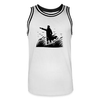 Küstenwache am Meer fester Blick am Horizont - Männer Basketball-Trikot - Weiß/Schwarz - Vorne - AI Model Male 185 dark (185cm)