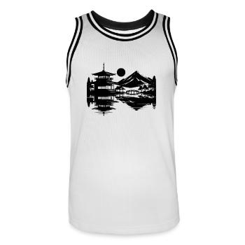 Asiatischer Sonnenuntergang Japanische Landschaft - Männer Basketball-Trikot - Weiß/Schwarz - Vorne - AI Model Male 185 dark (185cm)