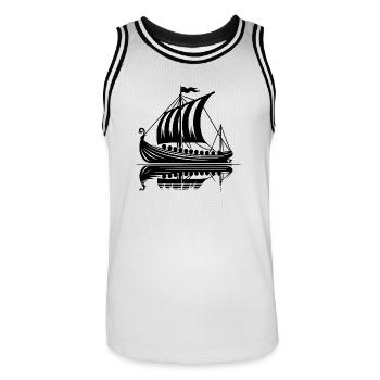 Starkes Wikinger Drachenboot mit Segel - Männer Basketball-Trikot - Weiß/Schwarz - Vorne - AI Model Male 185 dark (185cm)