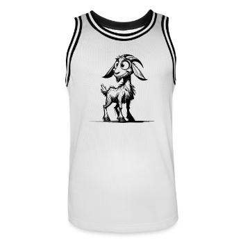 Ziege großen Augen grinsende Ziegenbock Skizze - Männer Basketball-Trikot - Weiß/Schwarz - Vorne - AI Model Male 185 dark (185cm)