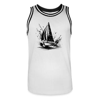 Rasantes Segelboot bei Splash Wellengang - Männer Basketball-Trikot - Weiß/Schwarz - Vorne - AI Model Male 185 dark (185cm)