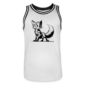 Lächelnder schlauer Fuchs Strich Zeichnung - Männer Basketball-Trikot - Weiß/Schwarz - Vorne - AI Model Male 185 dark (185cm)