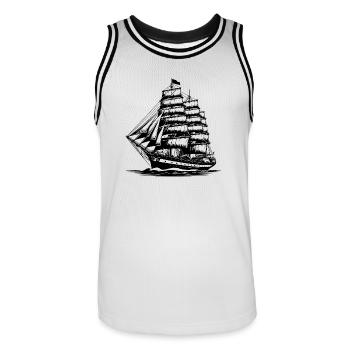 Altes Segelschiff in Wellen mit gesetzten Segeln - Männer Basketball-Trikot - Weiß/Schwarz - Vorne - AI Model Male 185 dark (185cm)