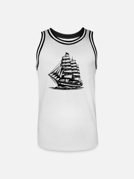 Altes Segelschiff in Wellen mit gesetzten Segeln - Männer Basketball-Trikot - Weiß/Schwarz