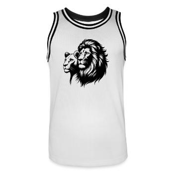Stolzer Löwen mit Löwin Tattoo Style Porträt - Männer Basketball-Trikot - Weiß/Schwarz - Vorne - AI Model Male 185 dark (185cm)
