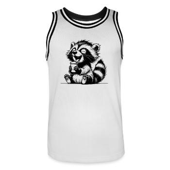 Lustiger Waschbär als Kaffeejunkie mit Becher - Männer Basketball-Trikot - Weiß/Schwarz - Vorne - AI Model Male 185 dark (185cm)
