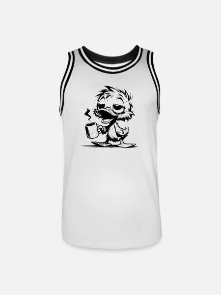 Træt Waddle Duck med Kaffekrus - Herre basketball-trikot - hvid/sort