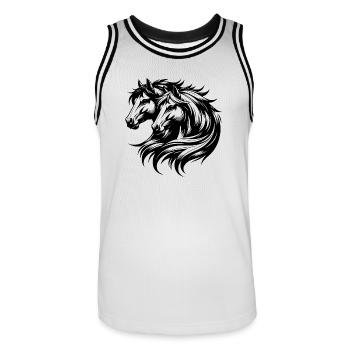 Two horse heads with elegant beautiful mane - Men's Basketball Jersey - white/black - Front - AI Model Male 185 dark (185cm)