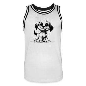 Kinder Welpe Hund mit großen Augen und Ohren - Männer Basketball-Trikot - Weiß/Schwarz - Vorne - AI Model Male 185 dark (185cm)
