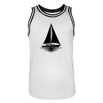 Segelboot mit gesetzten Segeln und ruhiger See - Männer Basketball-Trikot - Weiß/Schwarz - Vorne - AI Model Male 185 dark (185cm)
