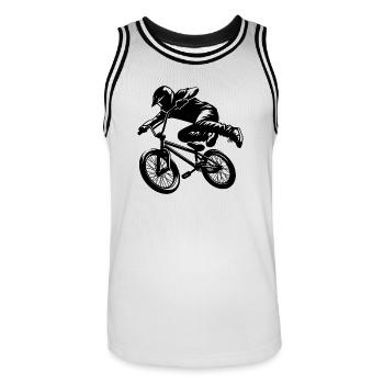 BMX Bike Stunt Fahrer Downhill Sprung Style - Männer Basketball-Trikot - Weiß/Schwarz - Vorne - AI Model Male 185 dark (185cm)
