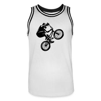 BMX Fahrer Sprung Stunt Fahrrad Style - Männer Basketball-Trikot - Weiß/Schwarz - Vorne - AI Model Male 185 dark (185cm)