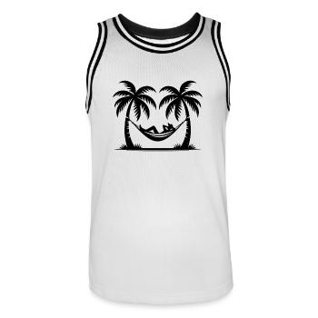 Plage, vacances et palmiers hamac au bord de la mer - Maillot de basket Homme - blanc/noir - Devant - AI Model Male 185 dark (185cm)