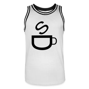 Cafe - Men's Basketball Jersey - white/black - Front - AI Model Male 185 dark (185cm)