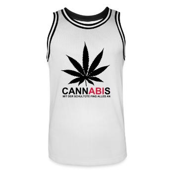 ABIMOTTO - Cannabis - AVEC LA schultüte TOUT A - Maillot de basket Homme - blanc/noir - Devant - AI Model Male 185 dark (185cm)