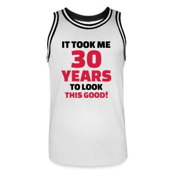 30 Years Birthday - Men's Basketball Jersey - white/black - Front - AI Model Male 185 dark (185cm)