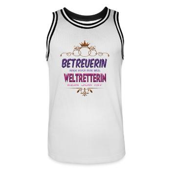 Betreuerin Weltretterin - Männer Basketball-Trikot - Weiß/Schwarz - Vorne - AI Model Male 185 dark (185cm)