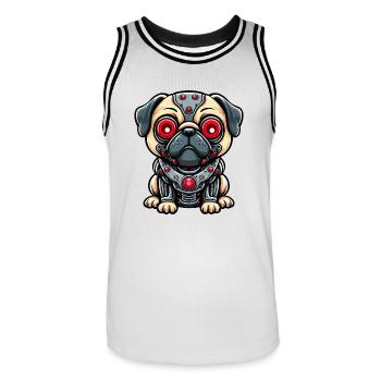 Cyborg Pug with Red Eyes - Men's Basketball Jersey - white/black - Front - AI Model Male 185 dark (185cm)