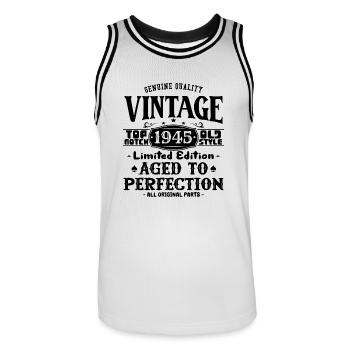 Iconic 1945 Birthday T-Shirt - Men's Basketball Jersey - white/black - Front - AI Model Male 185 dark (185cm)