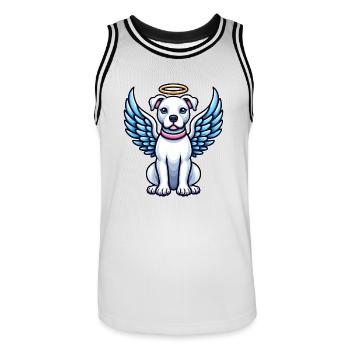 Cute Pitbull Angel Cartoon Dog with Wings - Men's Basketball Jersey - white/black - Front - AI Model Male 185 dark (185cm)