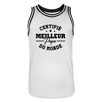 Certifié meilleur papa du monde - Maillot de basket Homme - blanc/noir - Devant - AI Model Male 185 dark (185cm)