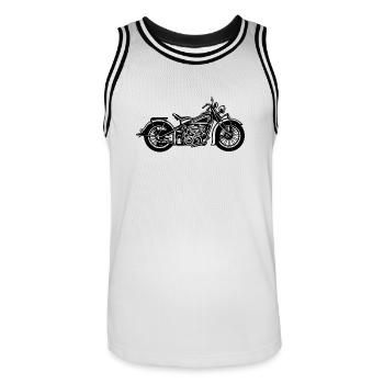 Chopper / Bobber Motorcycle 03_black - Men's Basketball Jersey - white/black - Front - AI Model Male 185 dark (185cm)