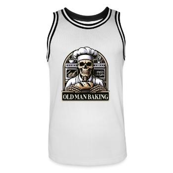Old Man Baking Skull with Baker's Hat with Bread - Men's Basketball Jersey - white/black - Front - AI Model Male 185 dark (185cm)