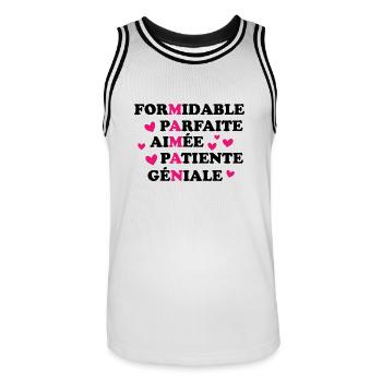 Formidable parfaite aimée patiente géniale - Maillot de basket Homme - blanc/noir - Devant - AI Model Male 185 dark (185cm)