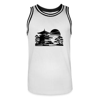 Sunrise Japanese Landscape Tree Temple - Men's Basketball Jersey - white/black - Front - AI Model Male 185 dark (185cm)