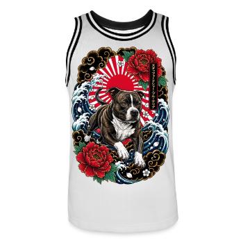 Staffordshire Bull Terrier im Japan Tattoo Stil - Männer Basketball-Trikot - Weiß/Schwarz - Vorne - AI Model Male 185 dark (185cm)