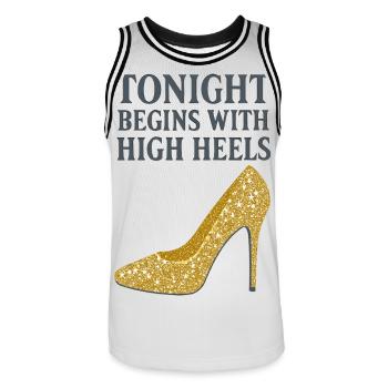 Glitter High Heels – Tonight begins with... - Men's Basketball Jersey - white/black - Front - AI Model Male 185 dark (185cm)