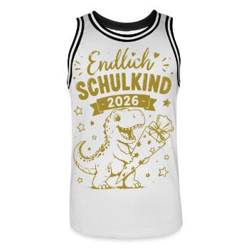 Endlich Schulkind 2026 Dino Geschenk - Männer Basketball-Trikot - Weiß/Schwarz - Vorne - AI Model Male 185 dark (185cm)