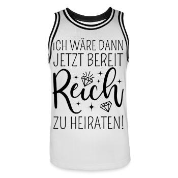 Ich wäre dann jetzt bereit reich zu heiraten - Männer Basketball-Trikot - Weiß/Schwarz - Vorne - AI Model Male 185 dark (185cm)