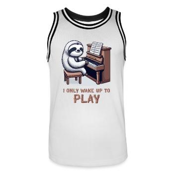 Sloth Playing Piano Pianist Player Musician - Men's Basketball Jersey - white/black - Front - AI Model Male 185 dark (185cm)