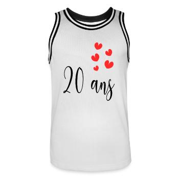 20 ANS. ANNIVERSAIRE. HAPPY BIRTHDAY. JOYEUX ANNIV - Maillot de basket Homme - blanc/noir - Devant - AI Model Male 185 dark (185cm)