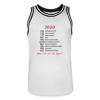 Judo- "MehrAlsNurEinSport" - Männer Basketball-Trikot - Weiß/Schwarz - Vorne - AI Model Male 185 dark (185cm)