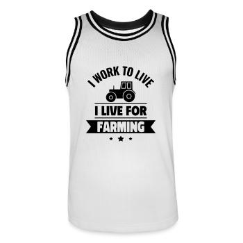 Ich arbeite, um zu leben, ich lebe fürs Bauern - Männer Basketball-Trikot - Weiß/Schwarz - Vorne - AI Model Male 185 dark (185cm)