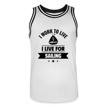 Living to sail to work - Men's Basketball Jersey - white/black - Front - AI Model Male 185 dark (185cm)