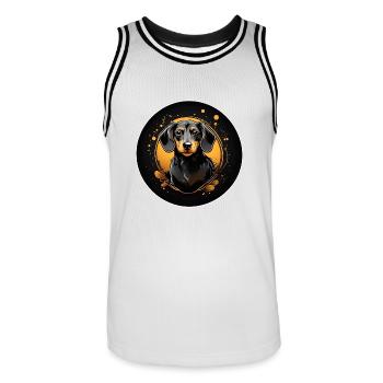 Dackelportrait im Farbkreis - Männer Basketball-Trikot - Weiß/Schwarz - Vorne - AI Model Male 185 dark (185cm)