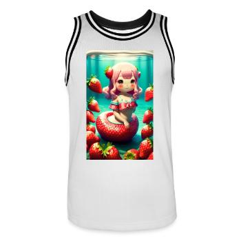 Sirène Kawaii dans un océan de fraises - Maillot de basket Homme - blanc/noir - Devant - AI Model Male 185 dark (185cm)