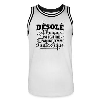 Cet homme est déjà pris par une femme fantastique - Maillot de basket Homme - blanc/noir - Devant - AI Model Male 185 dark (185cm)