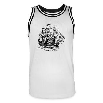 pirate ship boat pirat piratenschiff schiff skull1 - Männer Basketball-Trikot - Weiß/Schwarz - Vorne - AI Model Male 185 dark (185cm)