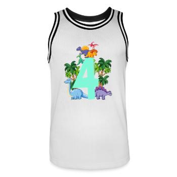 Dinosaure 4 ans fête d’anniversaire - Maillot de basket Homme - blanc/noir - Devant - AI Model Male 185 dark (185cm)