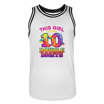 Cette fille est maintenant 10 à deux chiffres 10. - Maillot de basket Homme - blanc/noir - Devant - AI Model Male 185 dark (185cm)