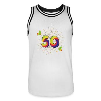 Tie-dye 50. Geburtstagsfeier 50 Jahre Alter - Männer Basketball-Trikot - Weiß/Schwarz - Vorne - AI Model Male 185 dark (185cm)