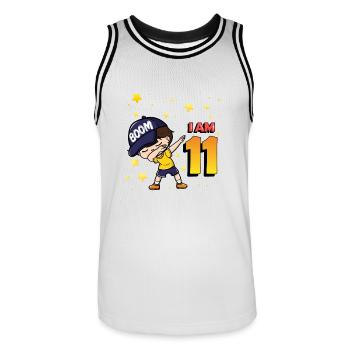 Boom I'm 11 | Birthday Boy | 11th Birthday Party - Männer Basketball-Trikot - Weiß/Schwarz - Vorne - AI Model Male 185 dark (185cm)